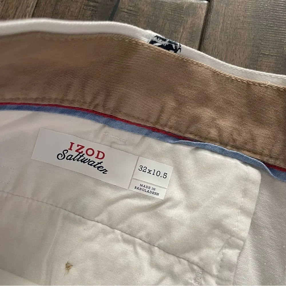 IZOD Saltwater White & Blue Nautical Preppy Sailboat Chino Shorts 32 x 10.5